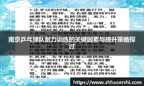 南京乒乓球队耐力训练的关键因素与提升策略探讨